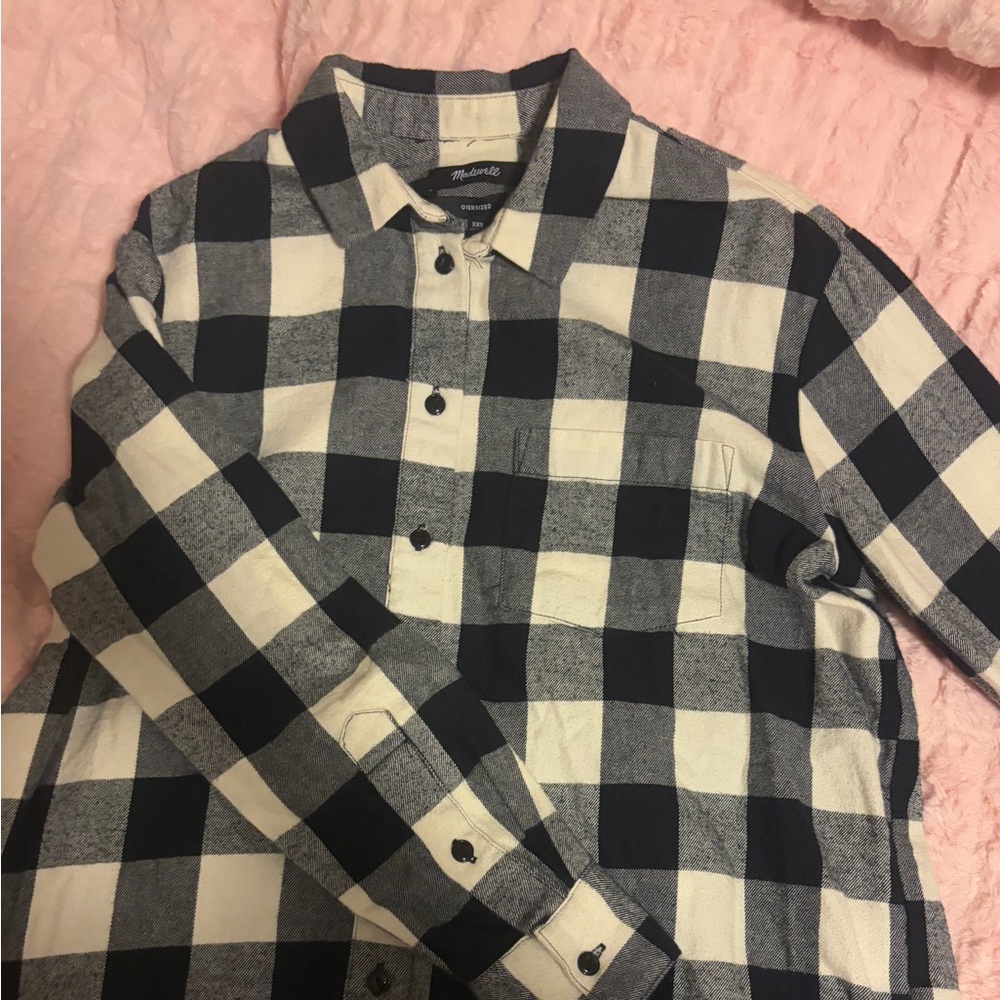 Madewell oversized black and white plaid flannel